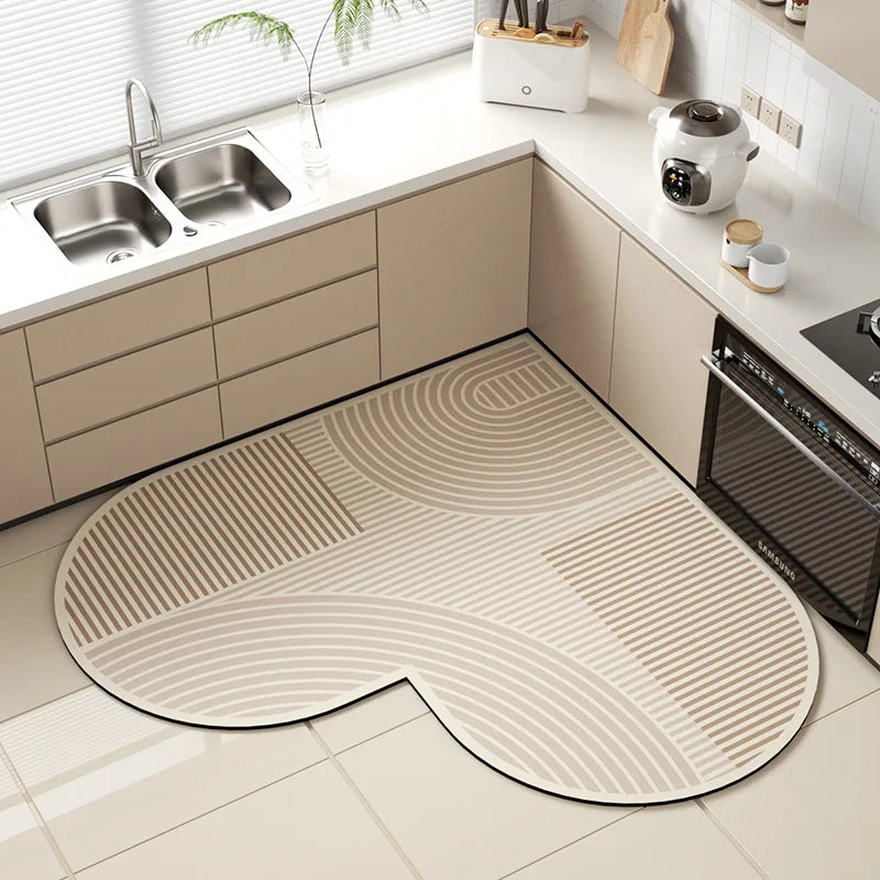 Heart-Shaped Diatom Mud Kitchen Mat – Non-Slip & Absorbent
