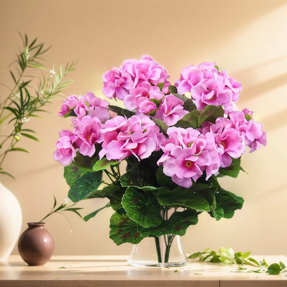2Pcs Artificial Geraniums Faux Flower Bush – Indoor & Outdoor