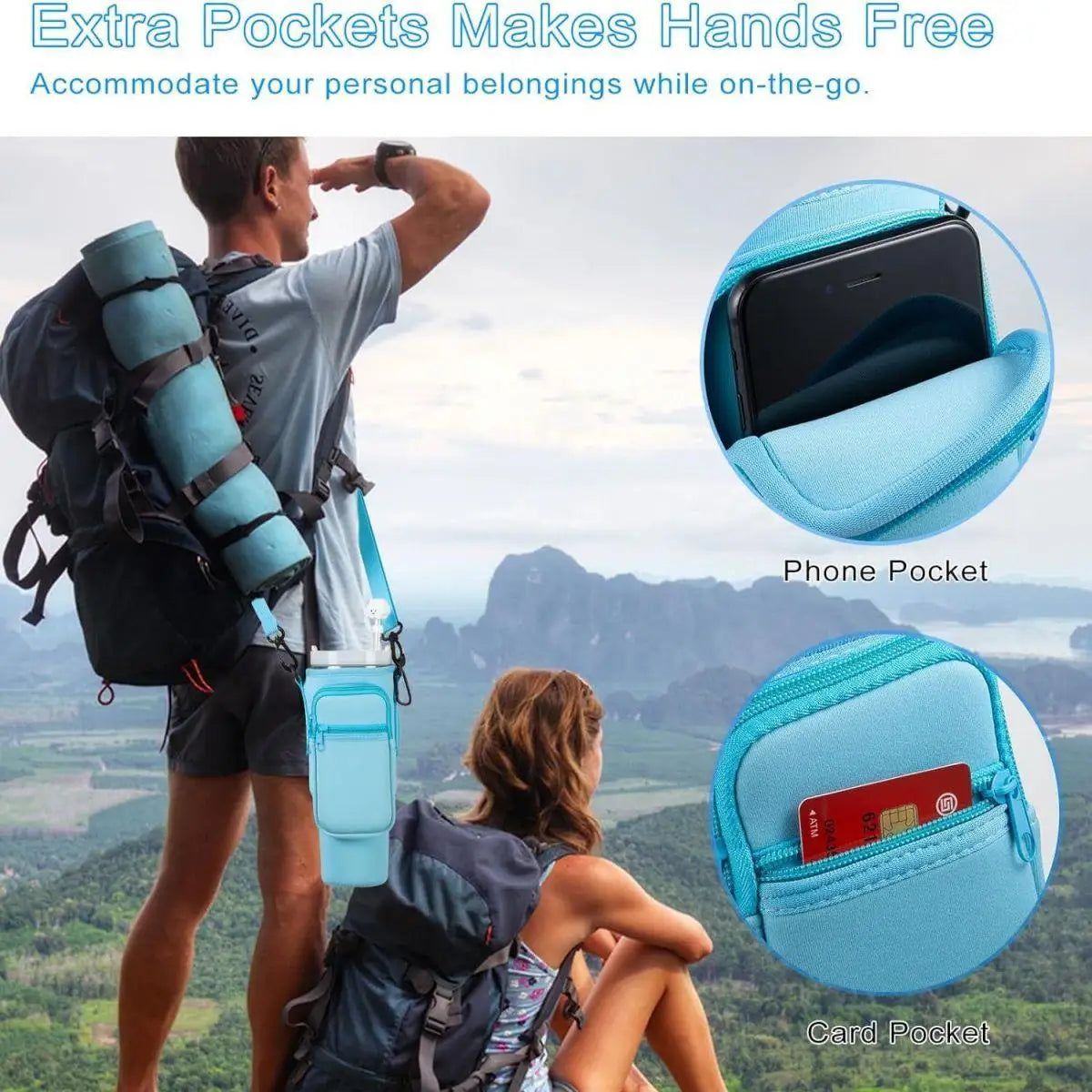 40oz Water Bottle Carrier Bag Pouch Cover for Thermos Water Bottle Holder Adjustable Shoulder Strap Mug Cover Peaceful Pleasures Health and Wellness