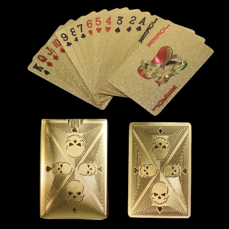 Gold Foil Skull Poker Cards Waterproof PVC Plastic Magic Cards For Gambling Board Game Washable Flexible Use Playing Cards Peaceful Pleasures Health and Wellness