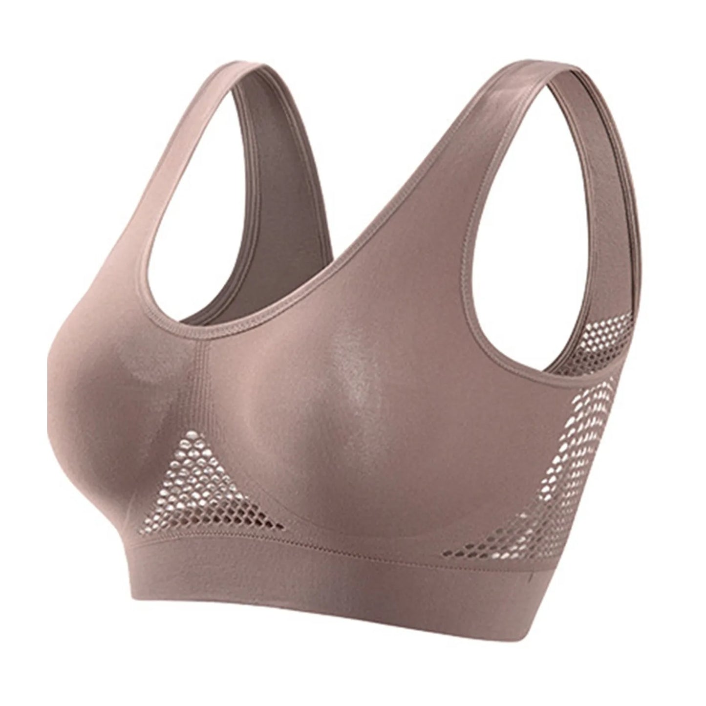 Breathable Sports Bra Top Fitness Women Brassiere Removable Padded Sport Bra Running Gym Seamless Push Up Bras Peaceful Pleasures Health and Wellness Light Brown XL