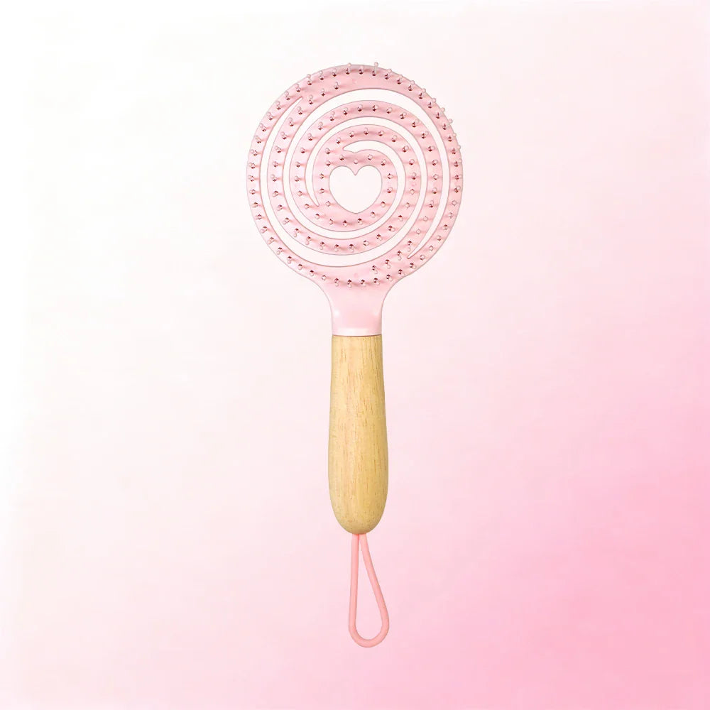 Pastel Spiral Vent Hair Comb – Oak Wood Handle | 3 Colors