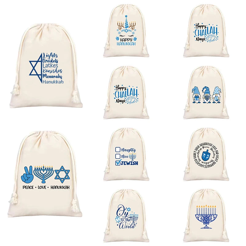 5pcs Hanukkah Drawstring Favor Bags | Chanukah Party Gift Bags