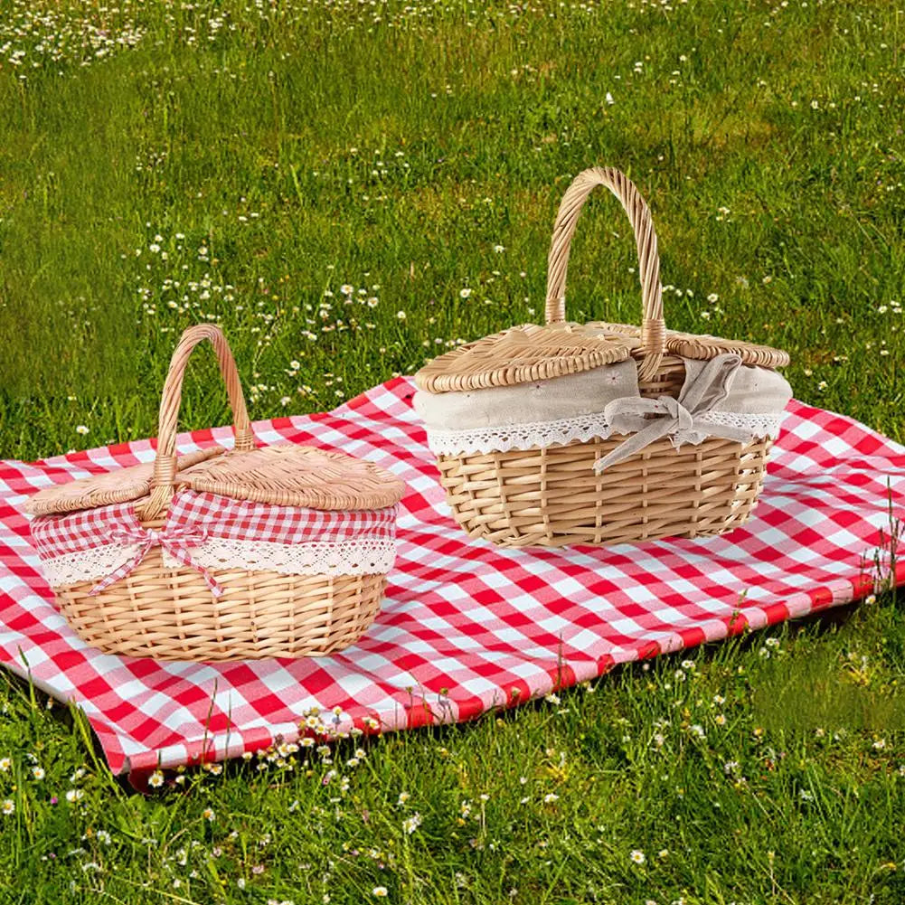 Handmade Wicker Picnic Basket With Lid and Handle Peaceful Pleasures Health and Wellness
