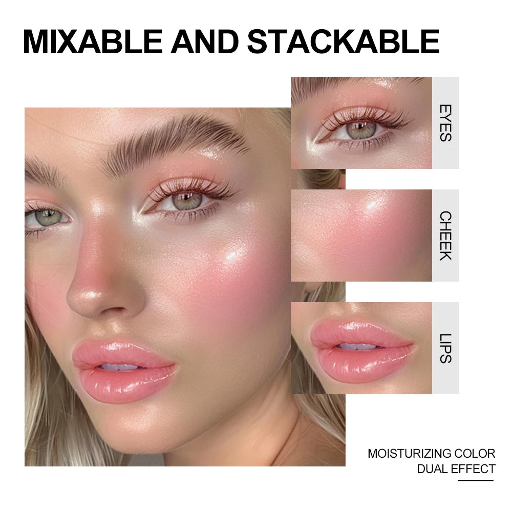 3 In 1 Solid Pearl Blush Cream Monochrome Woman Blush Paste Cheek Ulti-purpose For Eyes Lips Makeup Blush Stick Korean Cosmetics Peaceful Pleasures Health and Wellness
