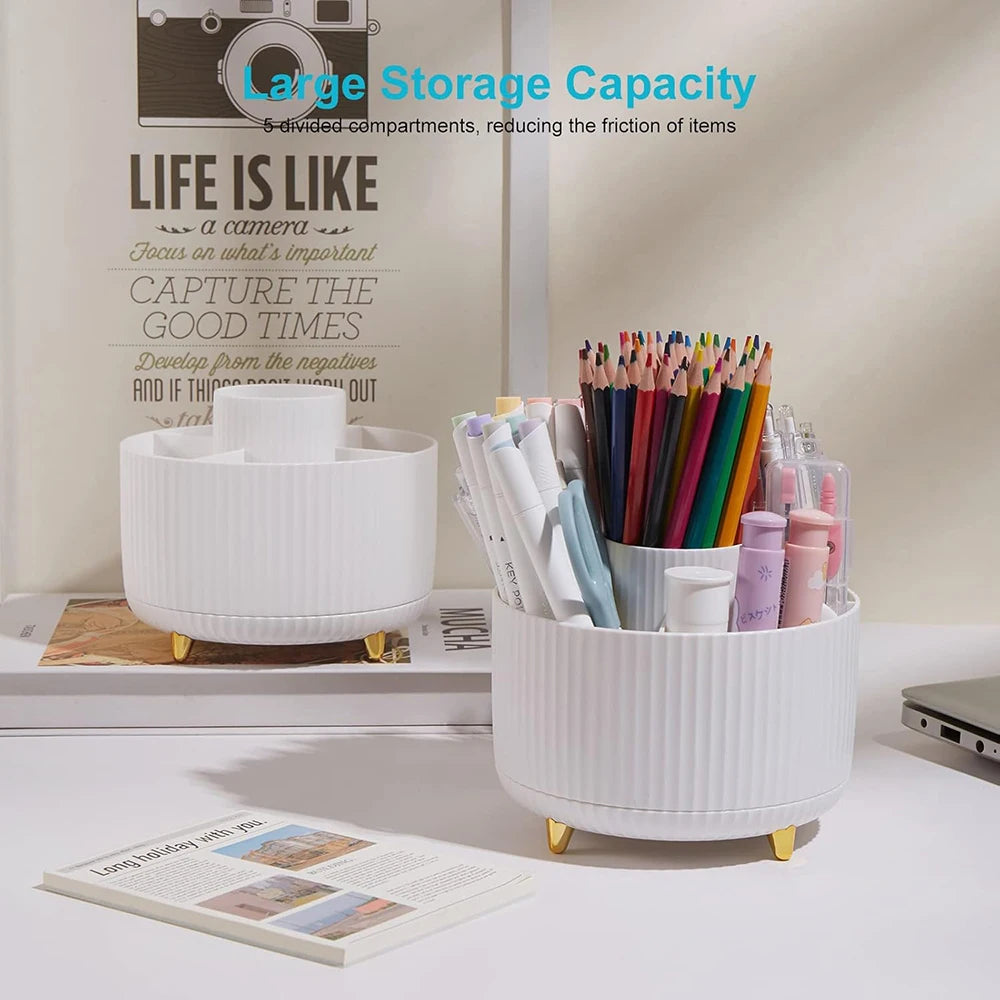 Desk Pencil Pen Holder - 5 Slot 360 Degree Rotating Desk Pen Organizer for Desktop Makeup Storage Stationery Supplies Cup Pot Peaceful Pleasures Health and Wellness
