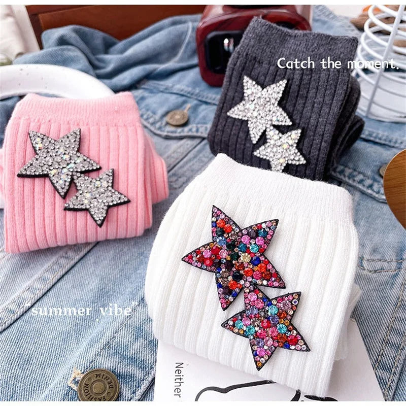 Fashionable Rhinestone Sparkling Women's Socks, Kawaii Star Diamond Sparkling Socks, Comfortable And Breathable Christmas Socks Peaceful Pleasures Health and Wellness