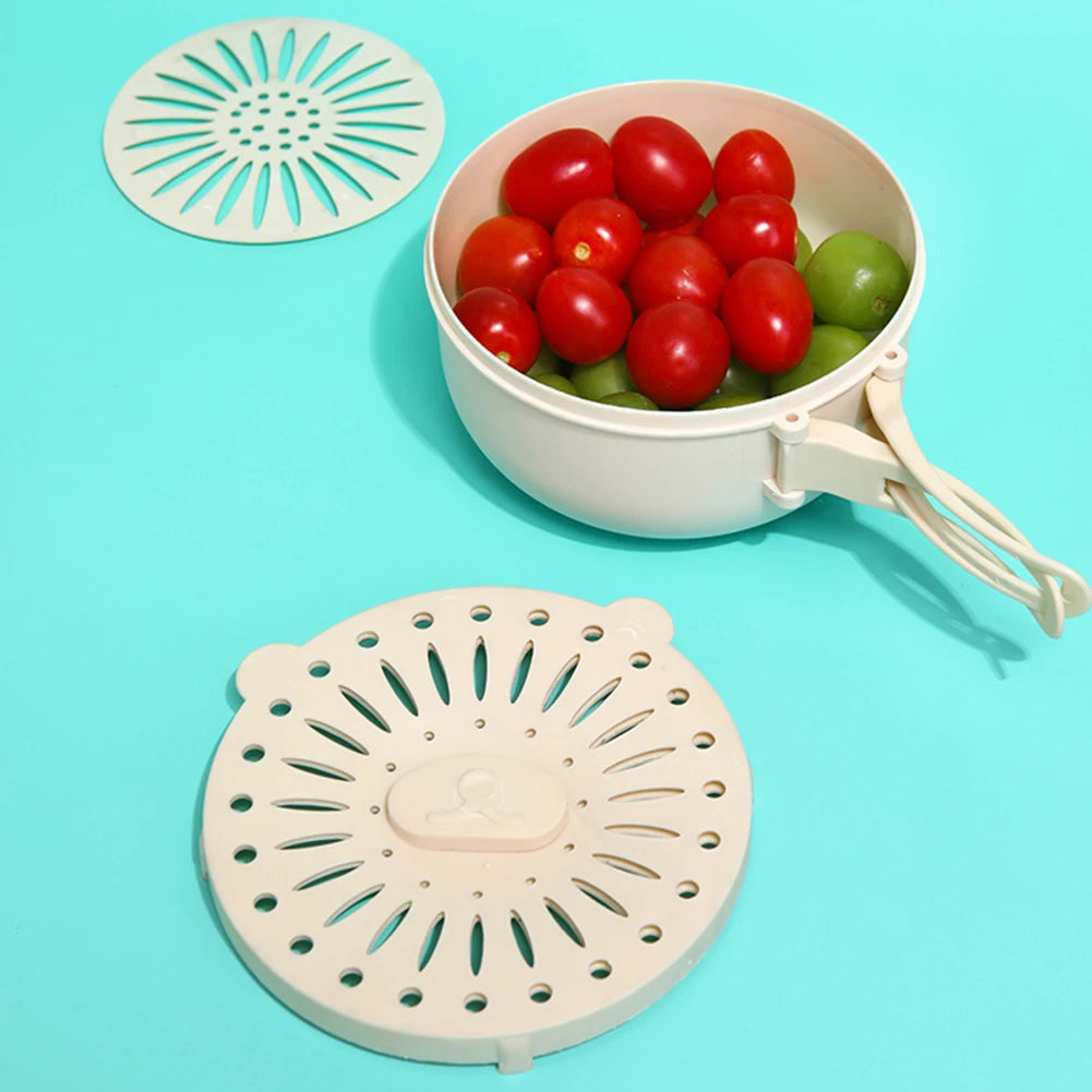 2-in-1 Foldable Fruit Drain Basket & Washing Bowl with Lid Fruit Drain Basket Peaceful Pleasures Health and Wellness