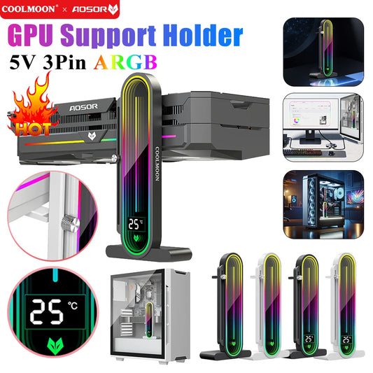 Graphics Card GPU Brace 5V 3Pin ARGB Adjustable Video Card Bracket Stand GPU Support Bracket GPU Water Cooling Kit Support Stand Peaceful Pleasures Health and Wellness
