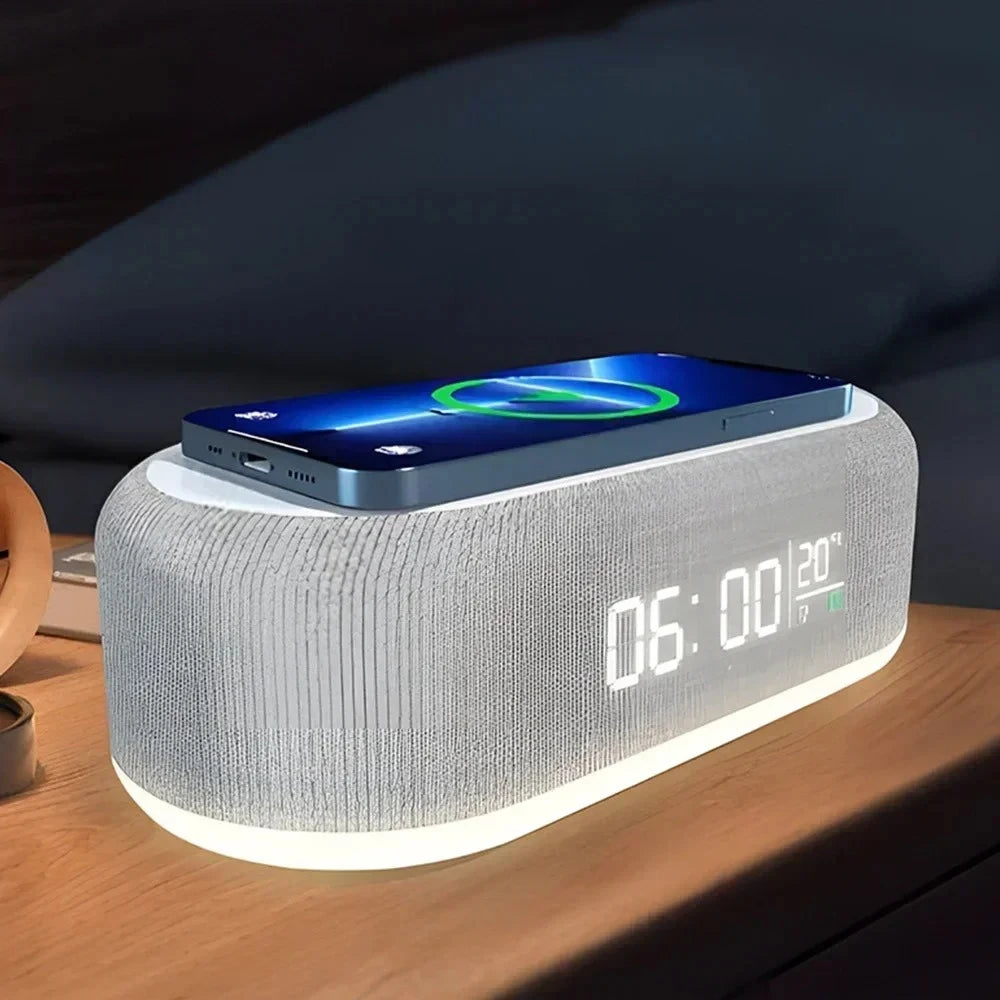 15W Fast Charging Wireless Charger Pad Stand with Alarm Bedroom Lamp Night Light Desktop Clock Temperature Thermometer for Peaceful Pleasures Health and Wellness Standard-Version