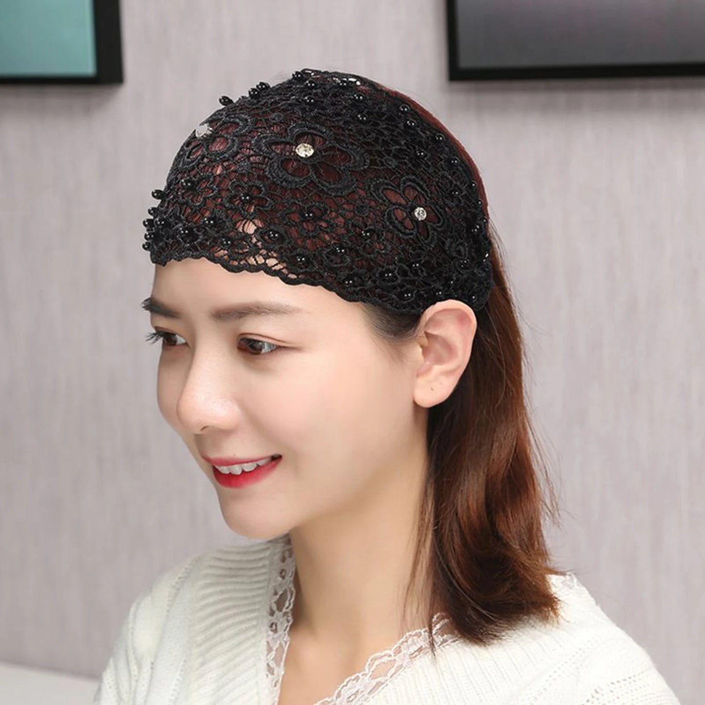 Women's Hollow Floral Rhinestone Wide Headband | Faux Pearl