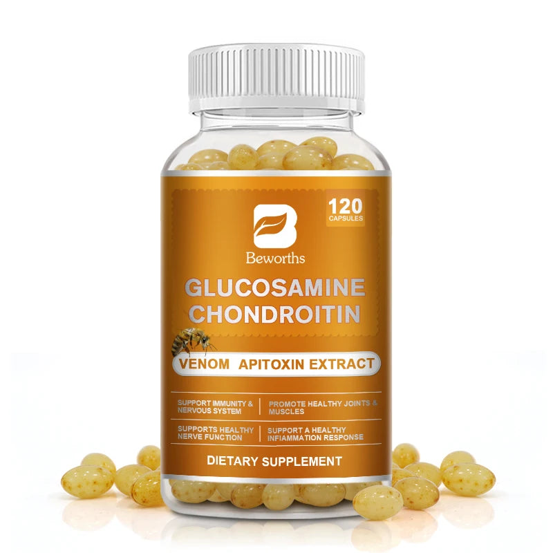 Glucosamine Chondroitin + Bee Venom Extract Capsules – Joint & Knee Pain Relief | 120 Count Joint Support Supplement Peaceful Pleasures Health and Wellness 120pcs 2Bottles United States