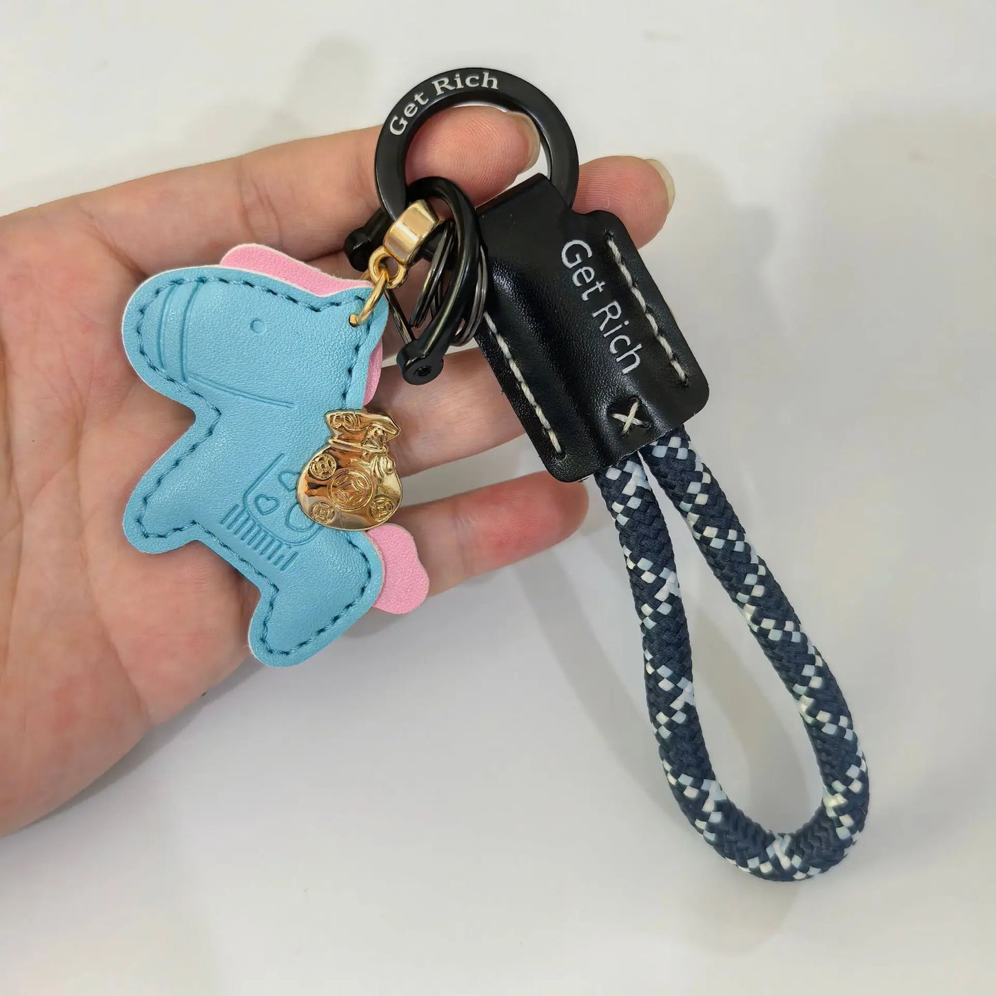 Money Soon Handmade Leather Keychain | Cute Couple Gift Leather Keychain Peaceful Pleasures Health and Wellness Blue