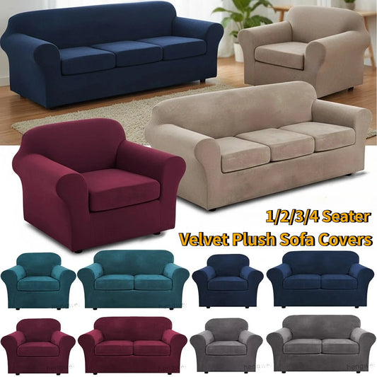 Stretch Velvet Plush Slipcover with 1/2/3/4 Seat Separate Cushion Cover Couch Velvet Sofa Covers Separate Fit Seat Cushion Cover Peaceful Pleasures Health and Wellness