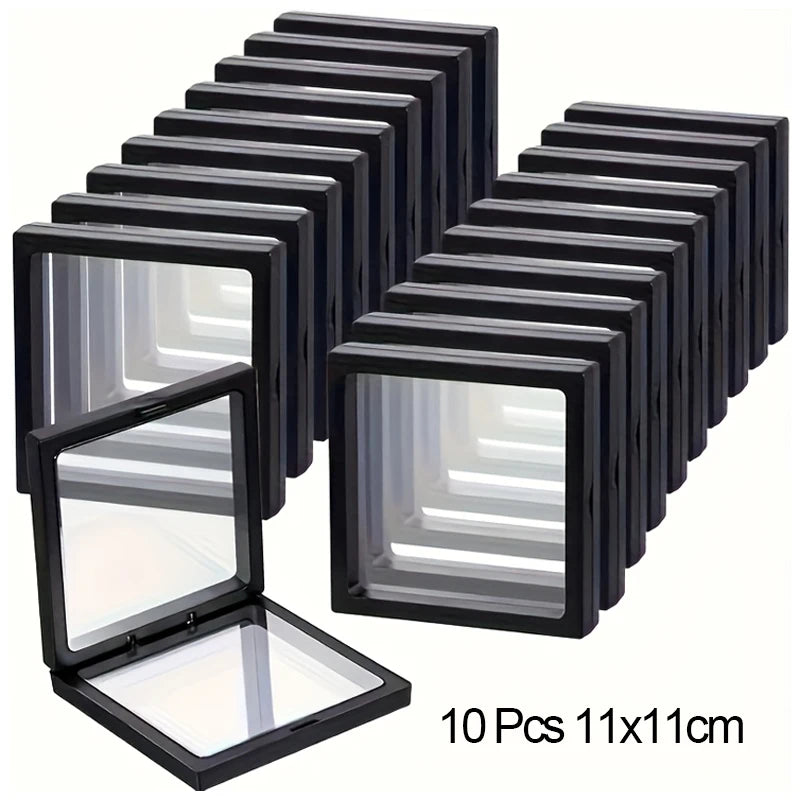 10Pcs Floating Display Case Jewelry Storage Box Holder Stands Transparent Frame Gift Box Dustproof Stackable Coin Medals Peaceful Pleasures Health and Wellness 10Pcs-11x11cm