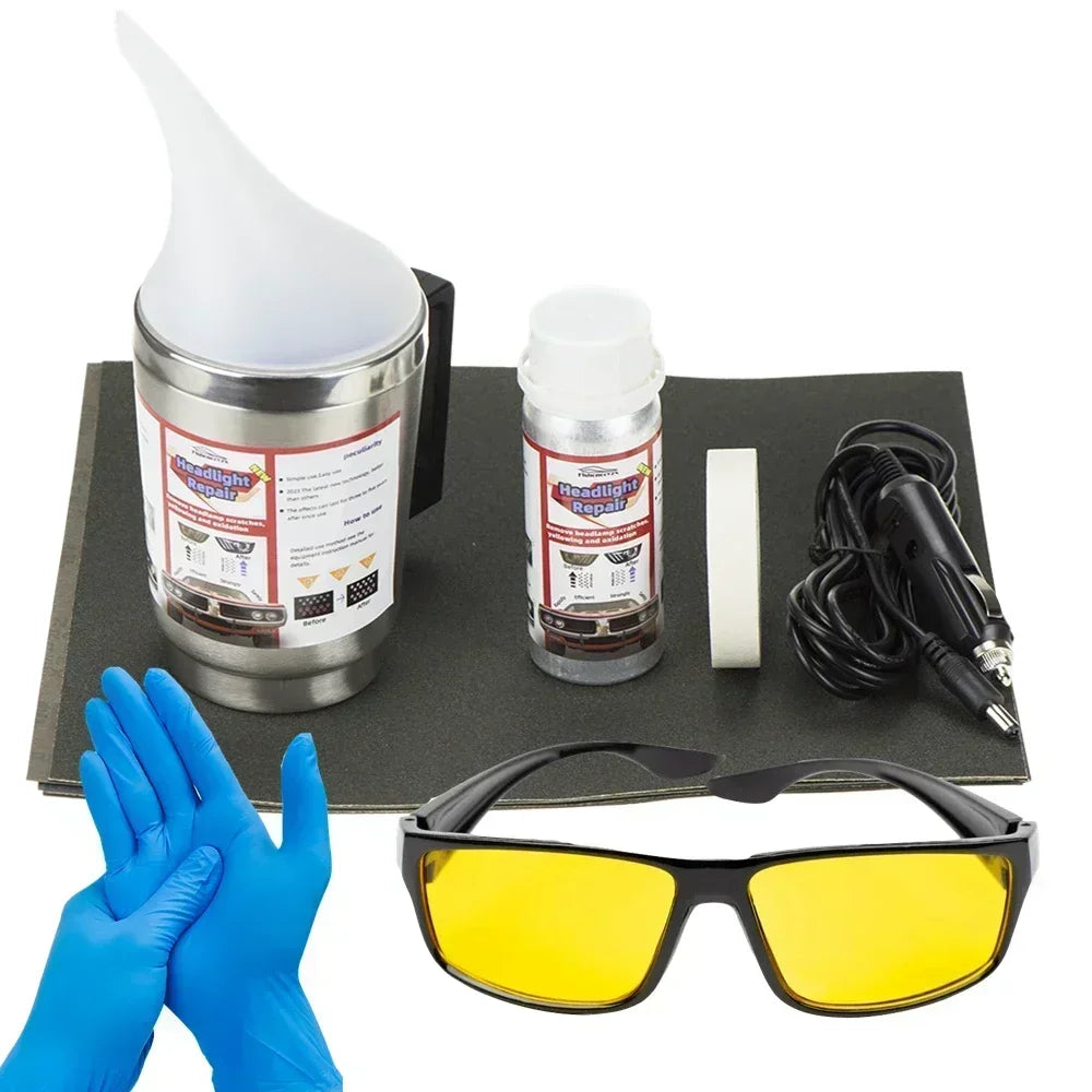 Car Headlight Polish Restoration Kit Headlight Polishing Cleaning Kit Anti-Scratch Hydrophobic Car Headlight Repair Polish Tool Peaceful Pleasures Health and Wellness 100ML with tool