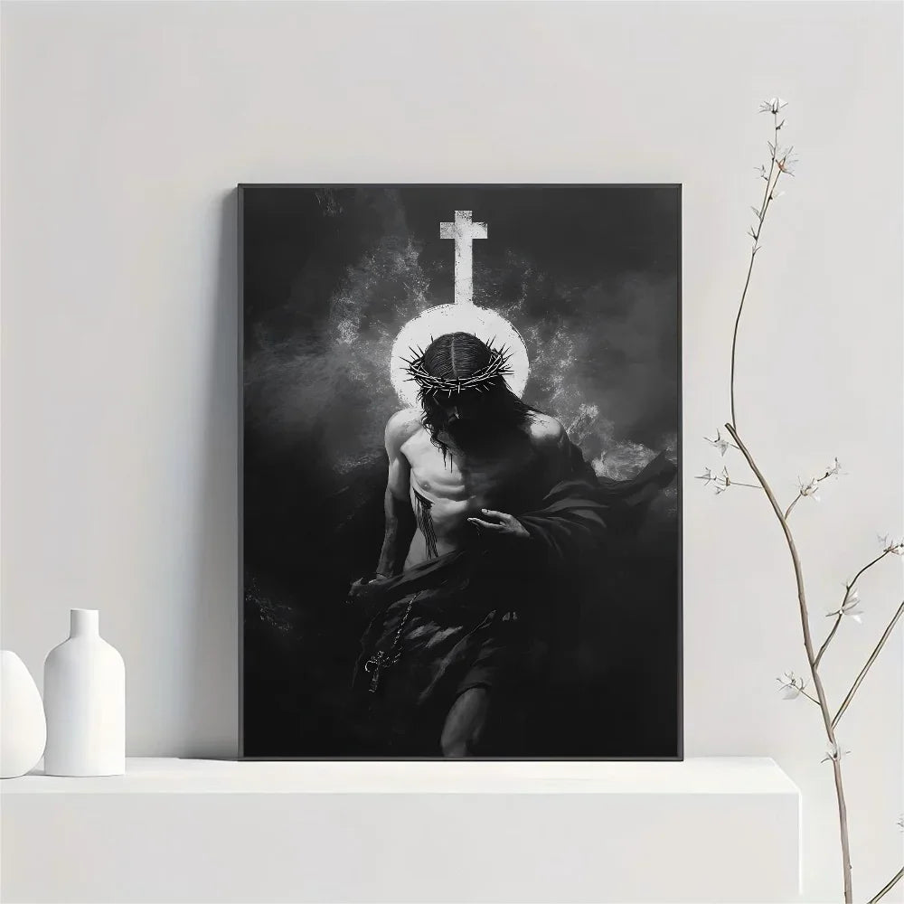 1pc frameless Son of God Jesus Cross Holy Light Wall Art, HD Canvas Print Poster, Suitable for Home, Living Room, Room Decoratio Peaceful Pleasures Health and Wellness z9 50x70cm Unframed