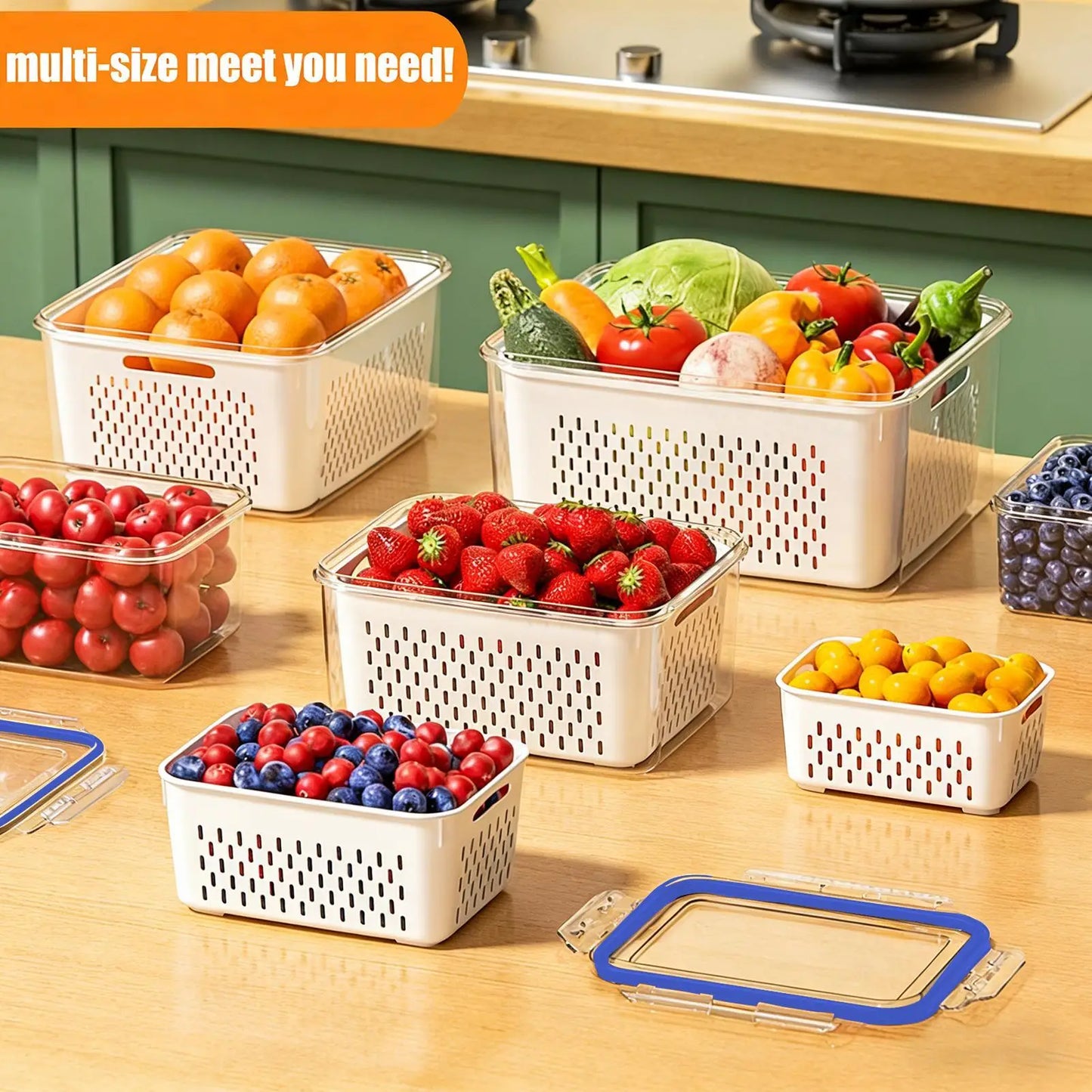 4-in-1 Leakproof Fruit Storage Containers Transparent Organizer Set With Removable Colander Versatile Washing & Storage Bowl Peaceful Pleasures Health and Wellness