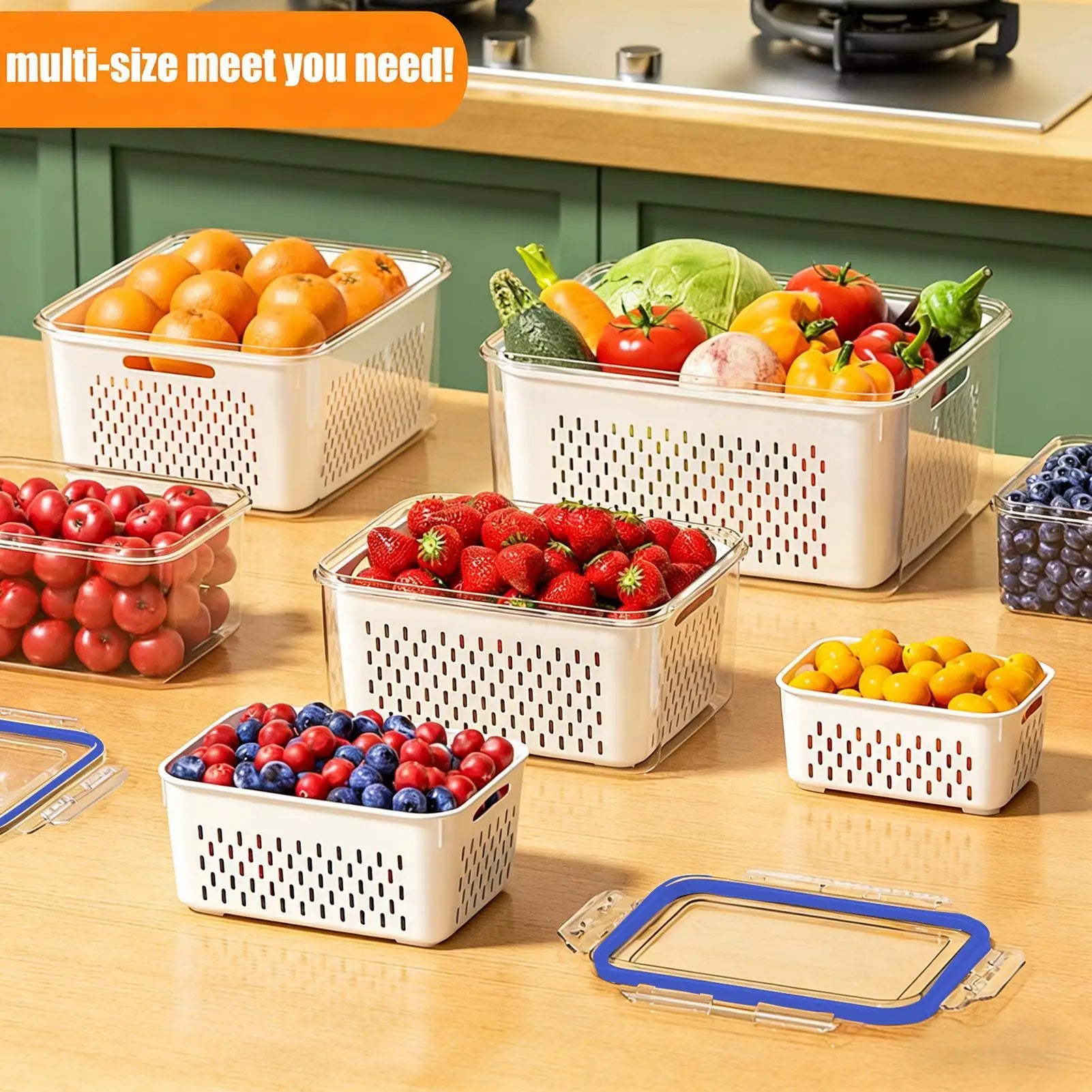 4-in-1 Leakproof Fruit Storage Containers Transparent Organizer Set With Removable Colander Versatile Washing & Storage Bowl Peaceful Pleasures Health and Wellness