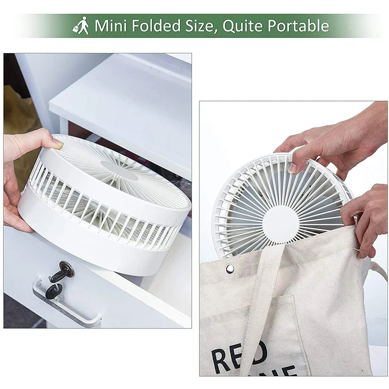 Home-use foldable portable 3600 mAh lithium-ion battery DC USB rechargeable aluminum alloy mini fan Peaceful Pleasures Health and Wellness