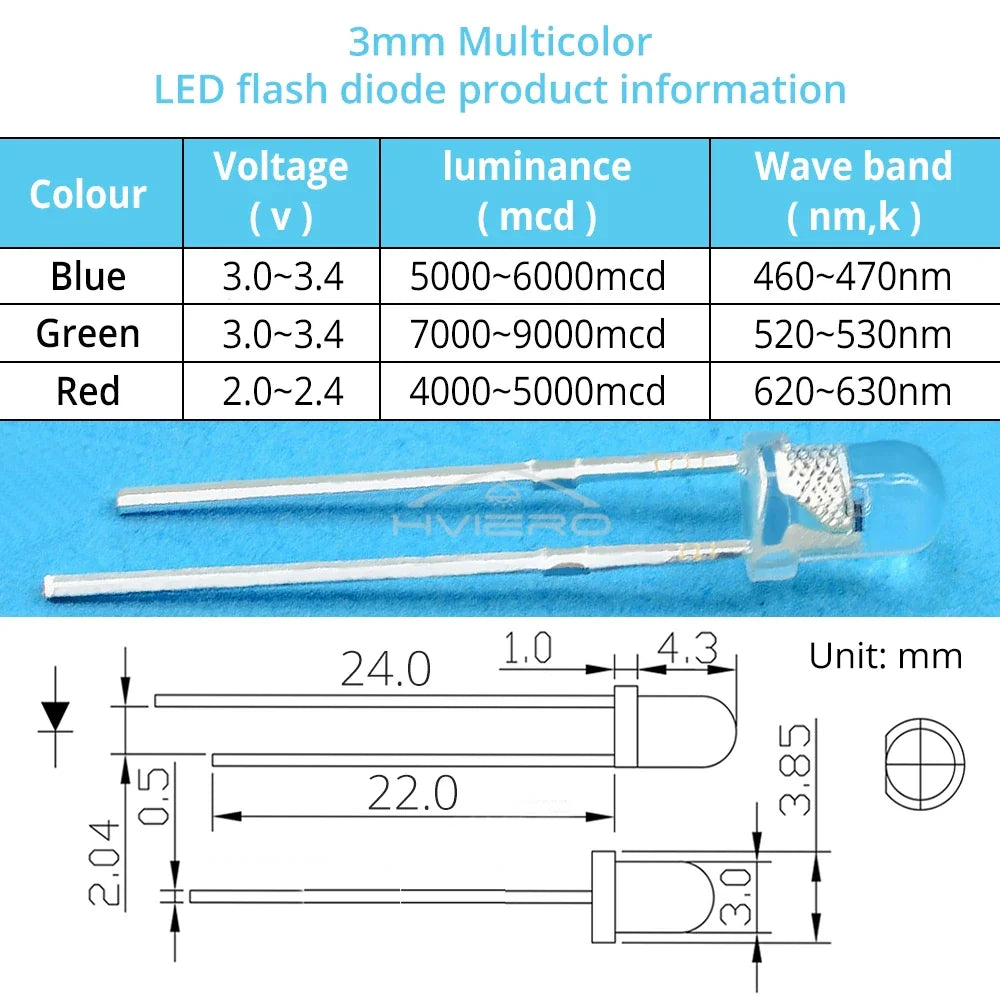 100pcs 3mm RGB Flashing LED Diodes – Fast & Slow Multicolor
