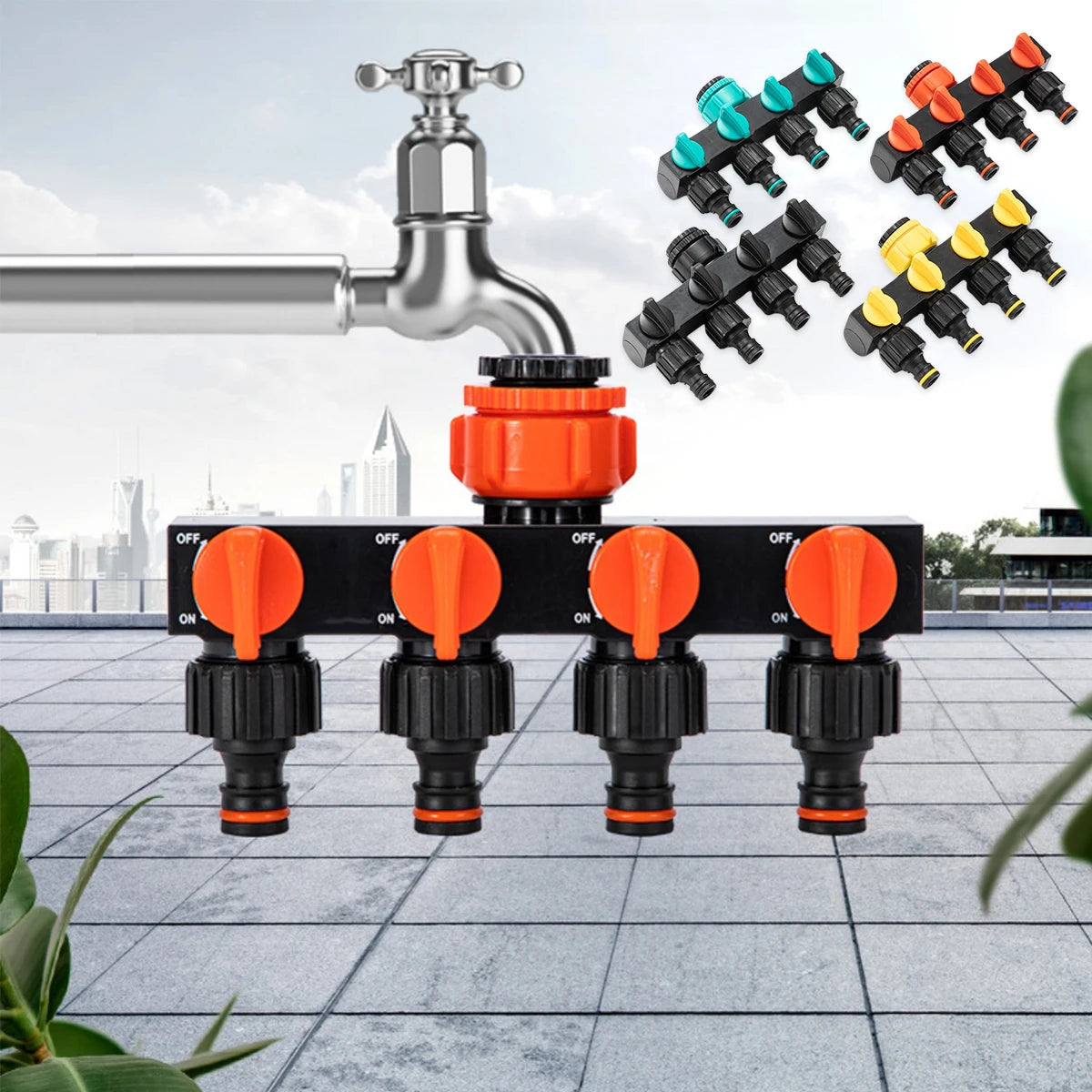 4-Way Garden Hose Splitter & Faucet Water Distributor Hose Splitter Peaceful Pleasures Health and Wellness