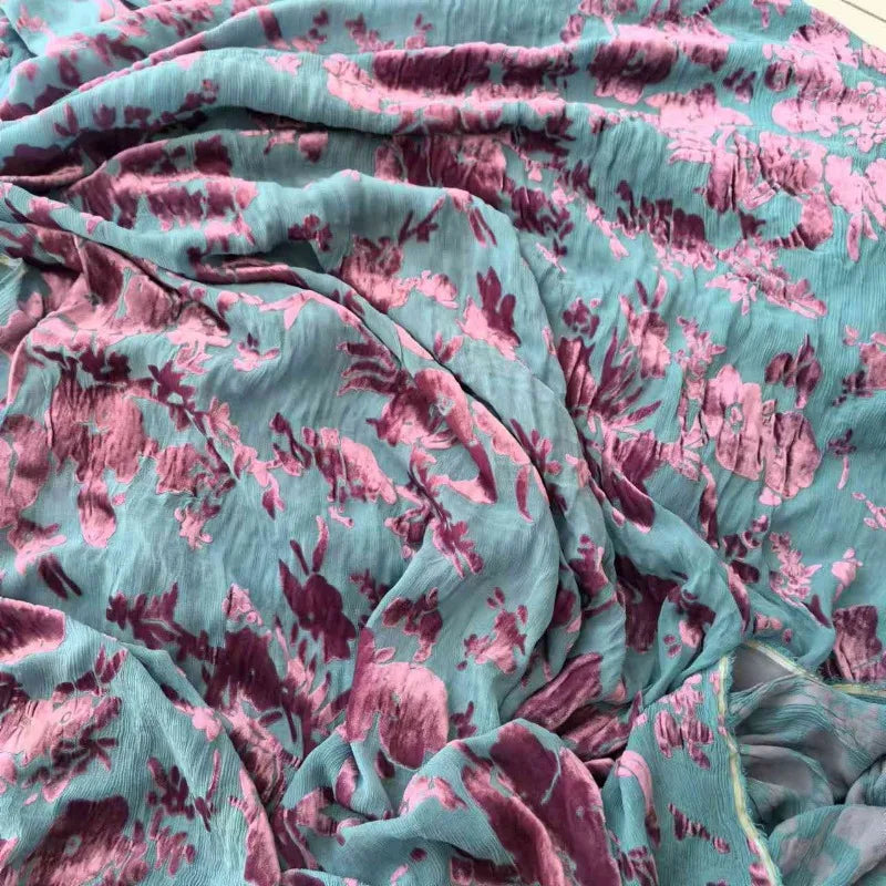 Velvet Silk Crepe Mulberry Burnt Out Fabric | By the Meter