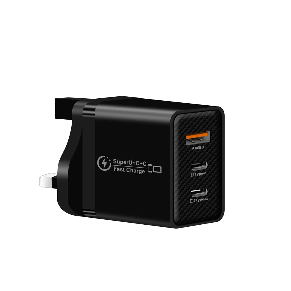 48W 3-Port USB-C Fast Charger PD QC 3.0 | EU US UK Plug