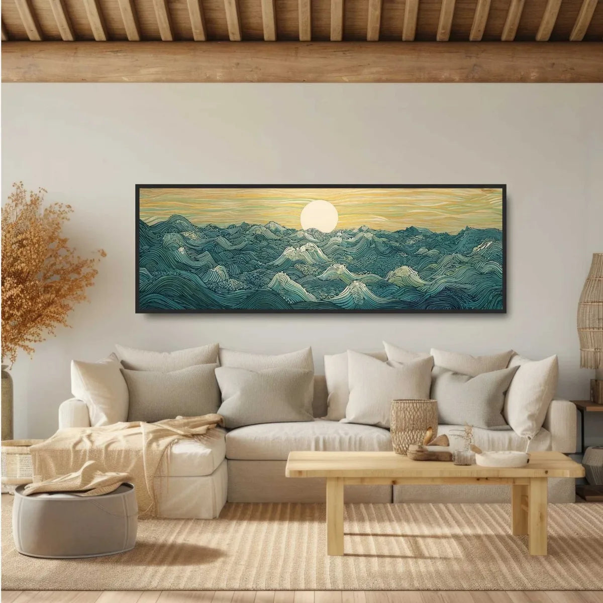 Japanese Ukiyo-e Moon Waves Canvas Print Poster Japandi Vintage Abstract Large Horizontal Art Prints Wall Art Home Decor Poster Peaceful Pleasures Health and Wellness