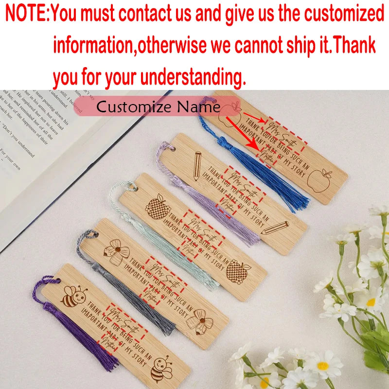 5-Pack Custom Wooden Bookmarks with Tassel | Teacher Gift Personalized Bookmark Set Peaceful Pleasures Health and Wellness Custom Bookmark 3.2cmx12cmx2mm
