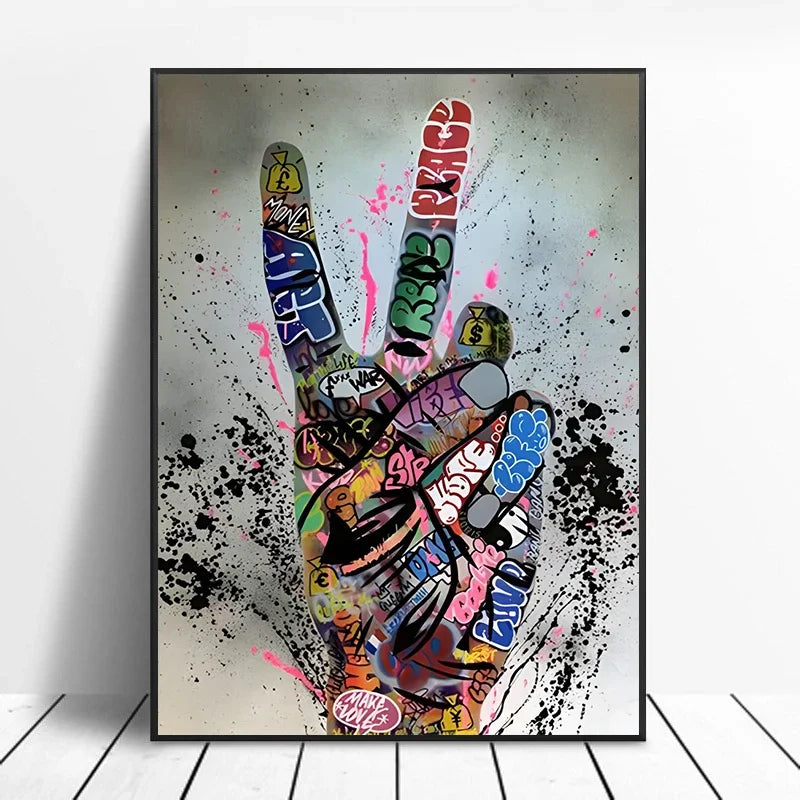 Street Graffiti Gestures Canvas Wall Art | Abstract Pop Mural