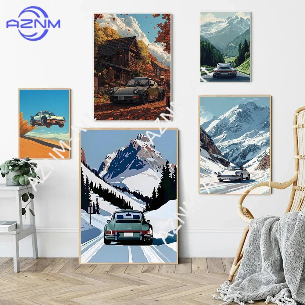 Painting Wall Art Painting Home Living Room Decor Classic 911 Alpine Drive Poster Vintage Alpine Tour Cartoon Print Canvas Peaceful Pleasures Health and Wellness