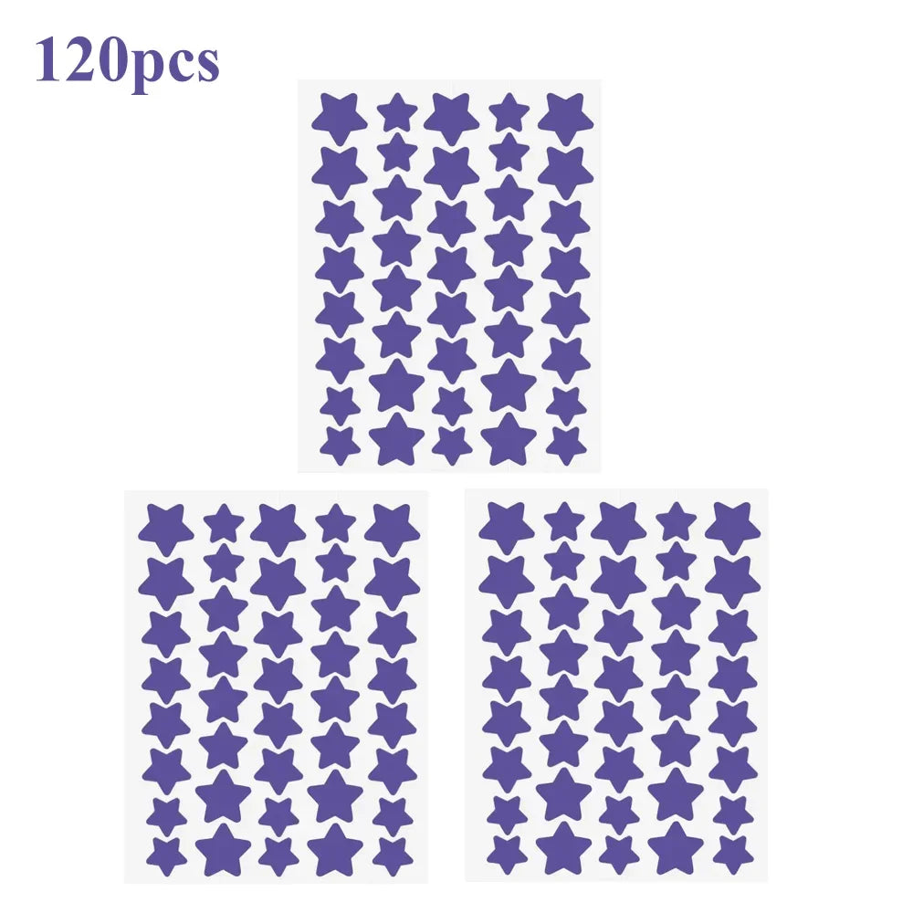 40pcs/120pcs Colorful PE Pimple Patches Cute Star Shaped Pimple Cover Sticker Invisible Pimple Cover Removal Pimple Patch Peaceful Pleasures Health and Wellness Purple-120pcs