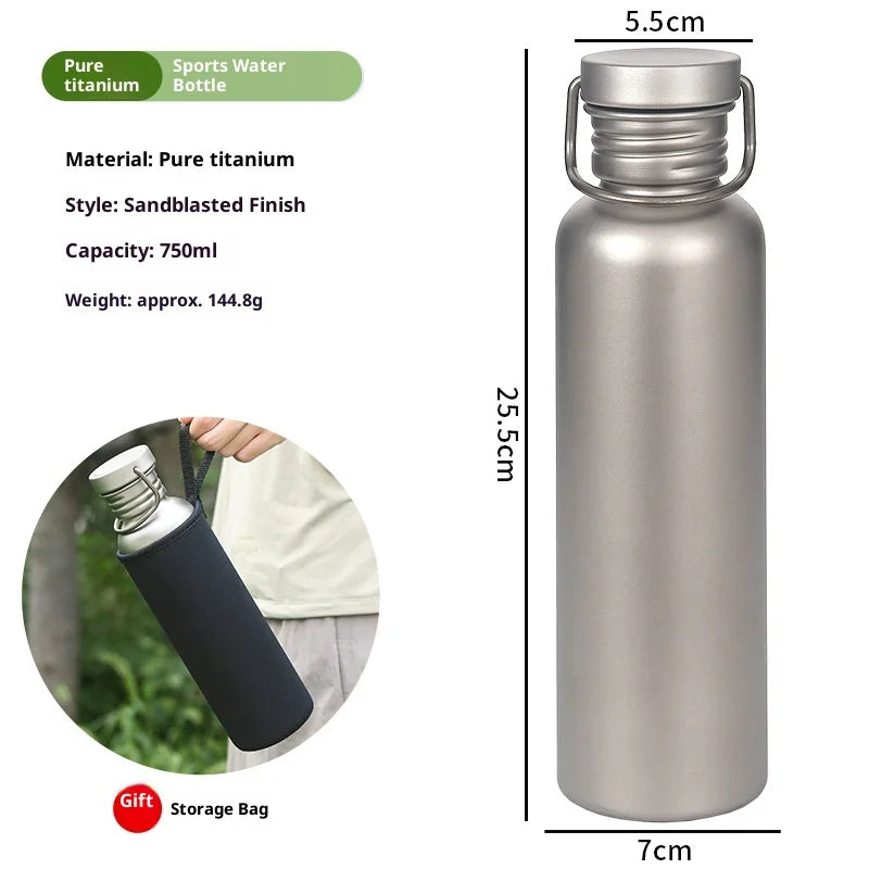 500/600/750ML Titanium Water Bottle Outdoor Camping Supplies Tourism Sports Cycling Hiking Camping Water Bottle with Cup Sleeve Peaceful Pleasures Health and Wellness