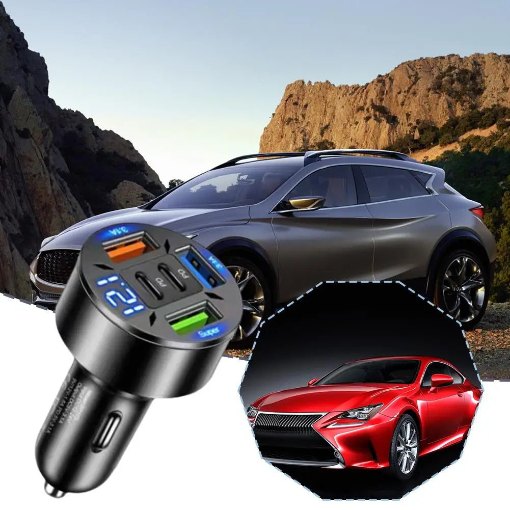 250W 5 Ports Car Charger Fast Charging 2PD QC3.0 3USB C Car Phone Charger Adapter With Voltage For iPhone Samsung Huawei Xiaomi Peaceful Pleasures Health and Wellness
