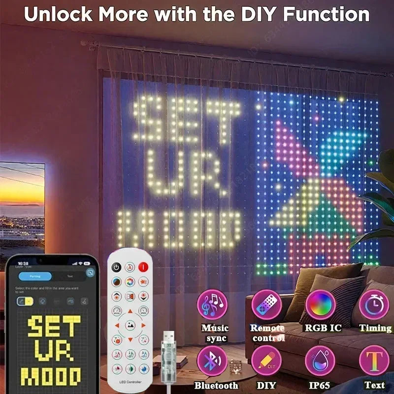 RGB Smart Curtain Fairy Lights | 400 LEDs, App Control, IP65