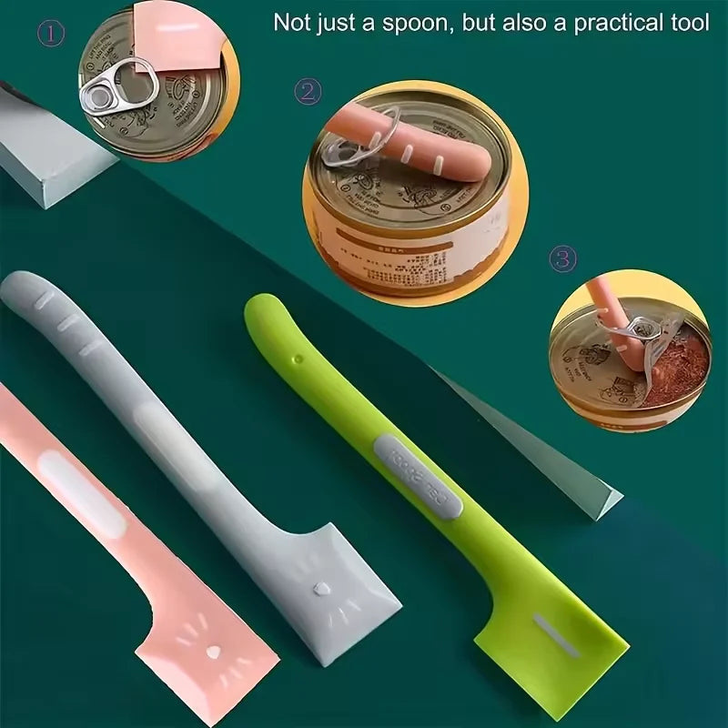 Pet Can Spoon & Lid Set | Cat Pattern, Food-Grade TPR
