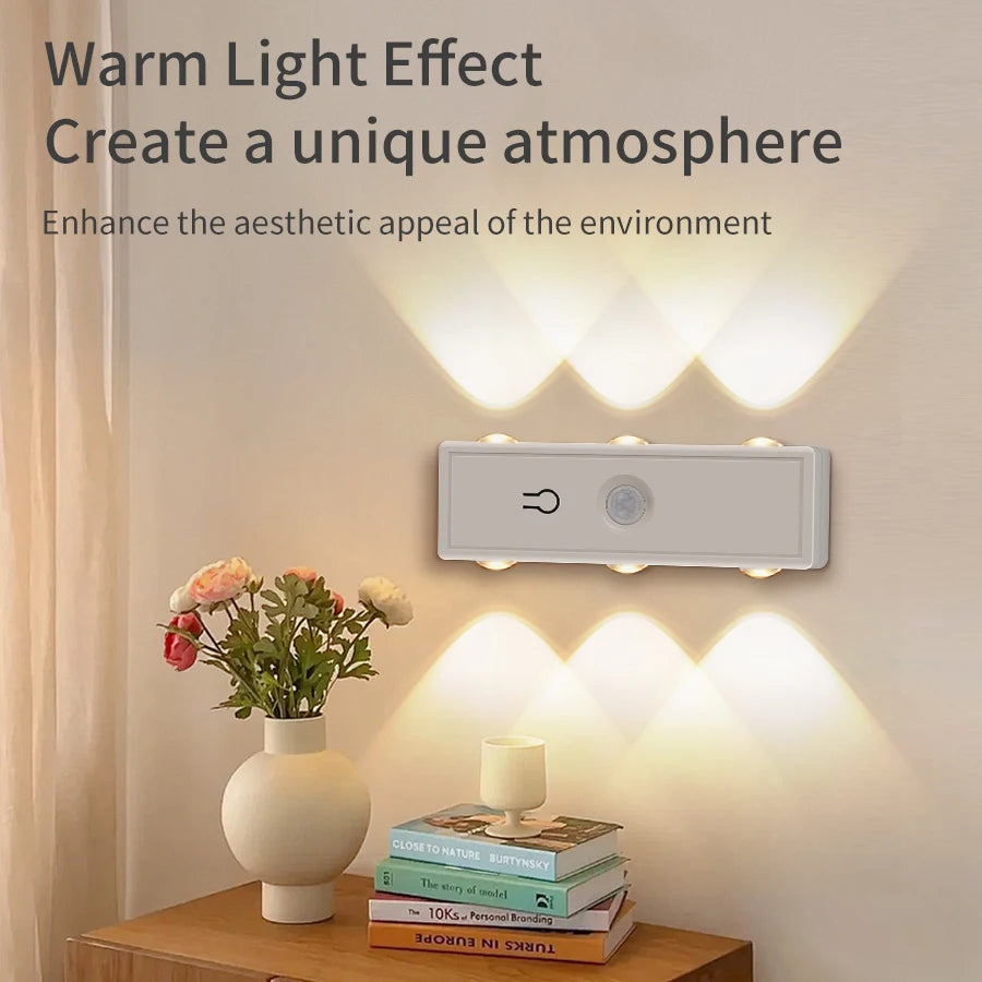 6Leds Double-head Motion Sensor Light 3Colors/RGB Night Light USB Rechargeable Magnetic Wall Lamp Touch Dimming Bedside Lighting Peaceful Pleasures Health and Wellness