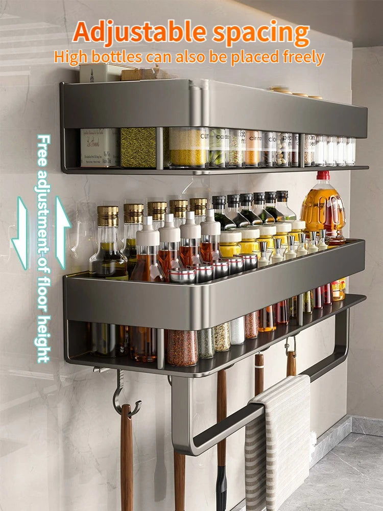 No-Drill Aluminum Wall Rack – Kitchen & Bathroom Organizer