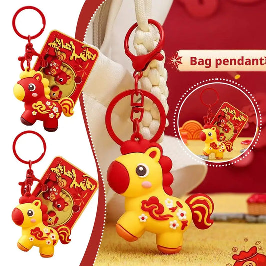 2pcs New Year of the Horse Zodiac Key Pendant - Get Money Now Theme Mascot Doll Creative Small Gift for Festive Decoration Peaceful Pleasures Health and Wellness