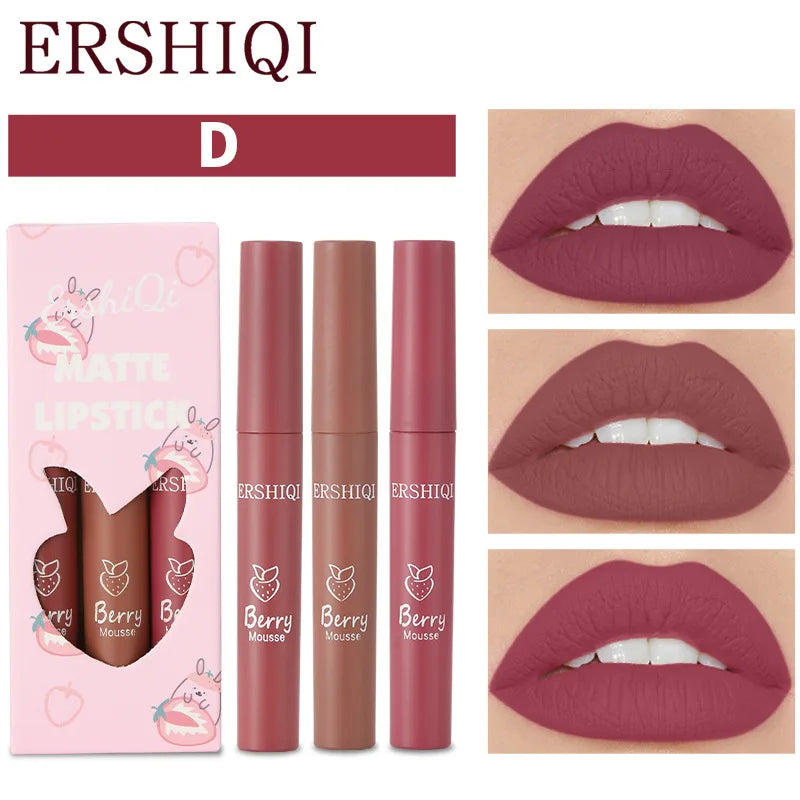 3-Piece Velvet Matte Lip Glaze Set – Waterproof Nude Lip Gloss