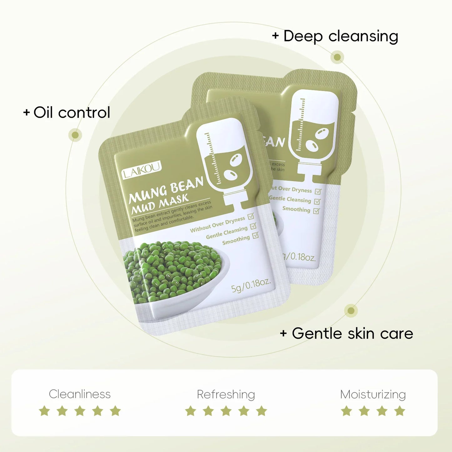 LAIKOU 5-Pack Mud Mask Set – Tea Tree, Matcha & Sakura