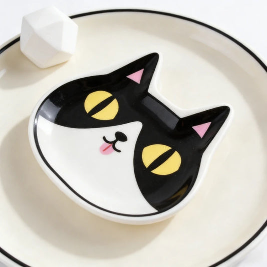 New Japanese Style Ceramic Three Colored Cat Dish Cute Cat Shaped Sauce Dish Household Snack Mustard Seasoning Dishes Tableware Peaceful Pleasures Health and Wellness