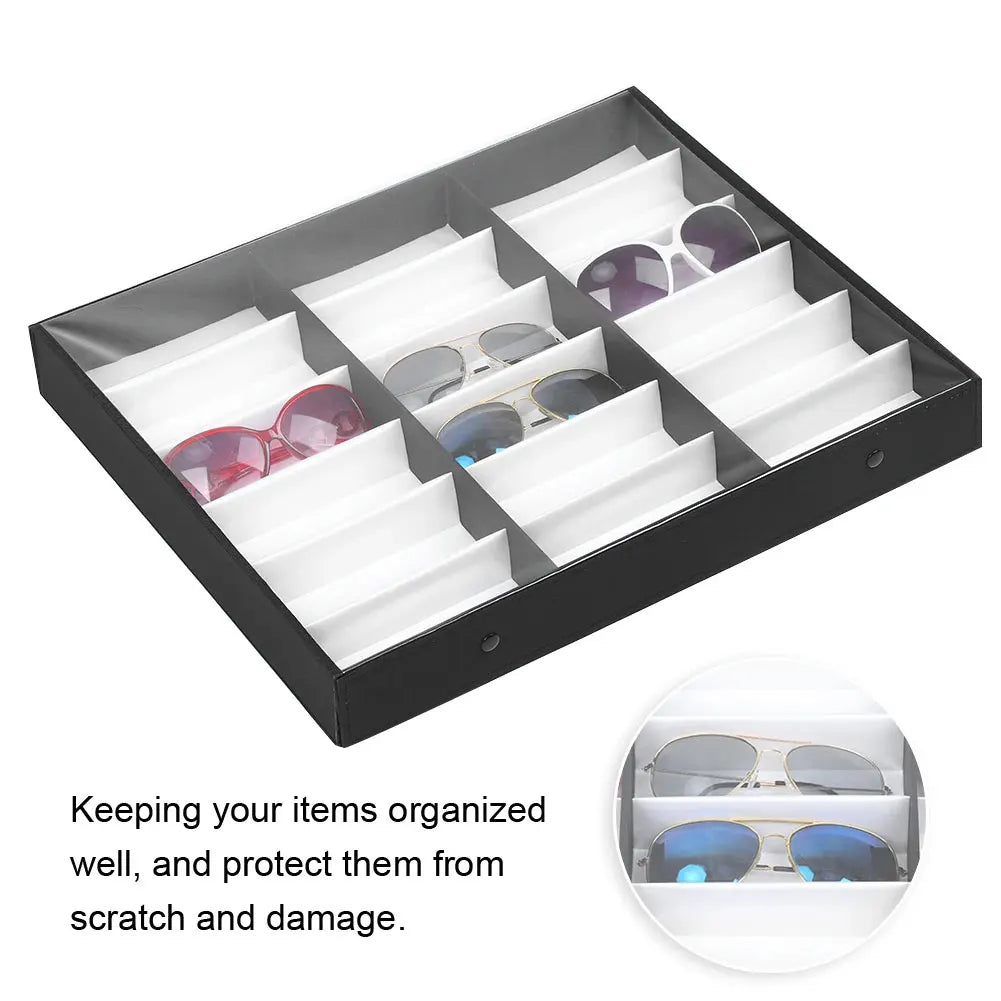 18-Slot Eyeglass & Sunglass Organizer Display Case with Lid