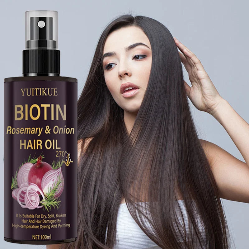 YUITIKUE Biotin Rosemary Onion Hair Oil - Repair Dry Split Broken Hair Damaged by Dye Perm Heat Protect Peaceful Pleasures Health and Wellness