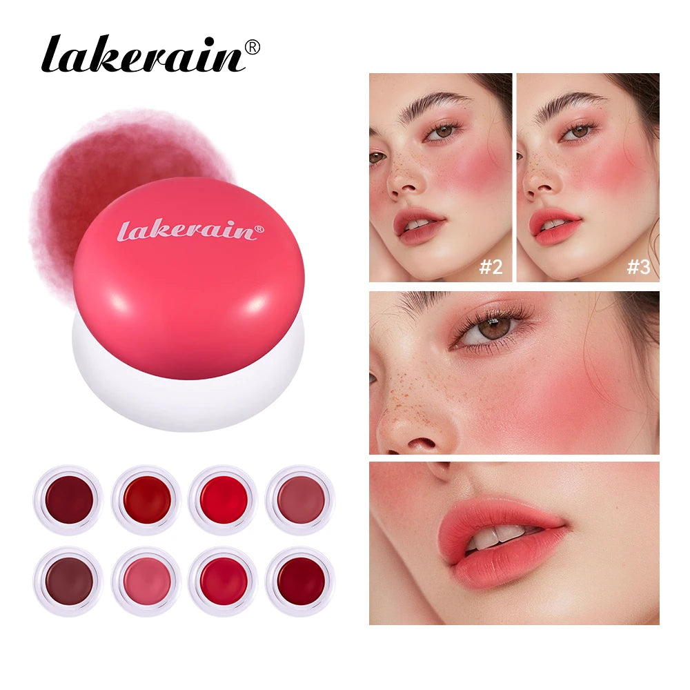 Lakerain Lip & Cheek Pudding Pot Natural Cheek Face Lip 2 IN 1 Waterproof Blusher High Color Rendering Smooth Brightening Peaceful Pleasures Health and Wellness