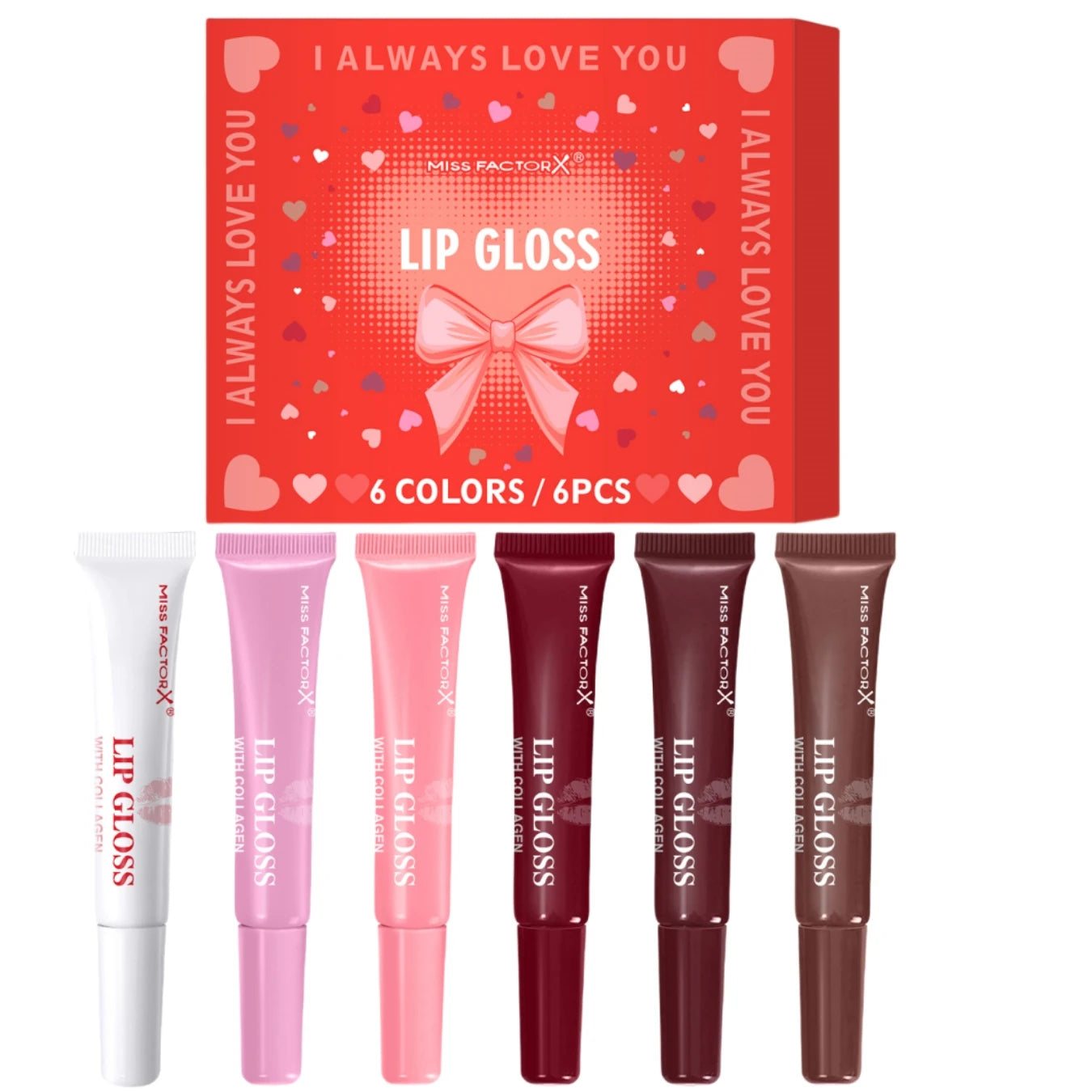 6pcs/box 6-color lip gloss set Unique gift set Long-lasting moisturizing Glossy lip color Valentine’s Day gift Thanksgiving gift Peaceful Pleasures Health and Wellness Lip gloss 6 pcs
