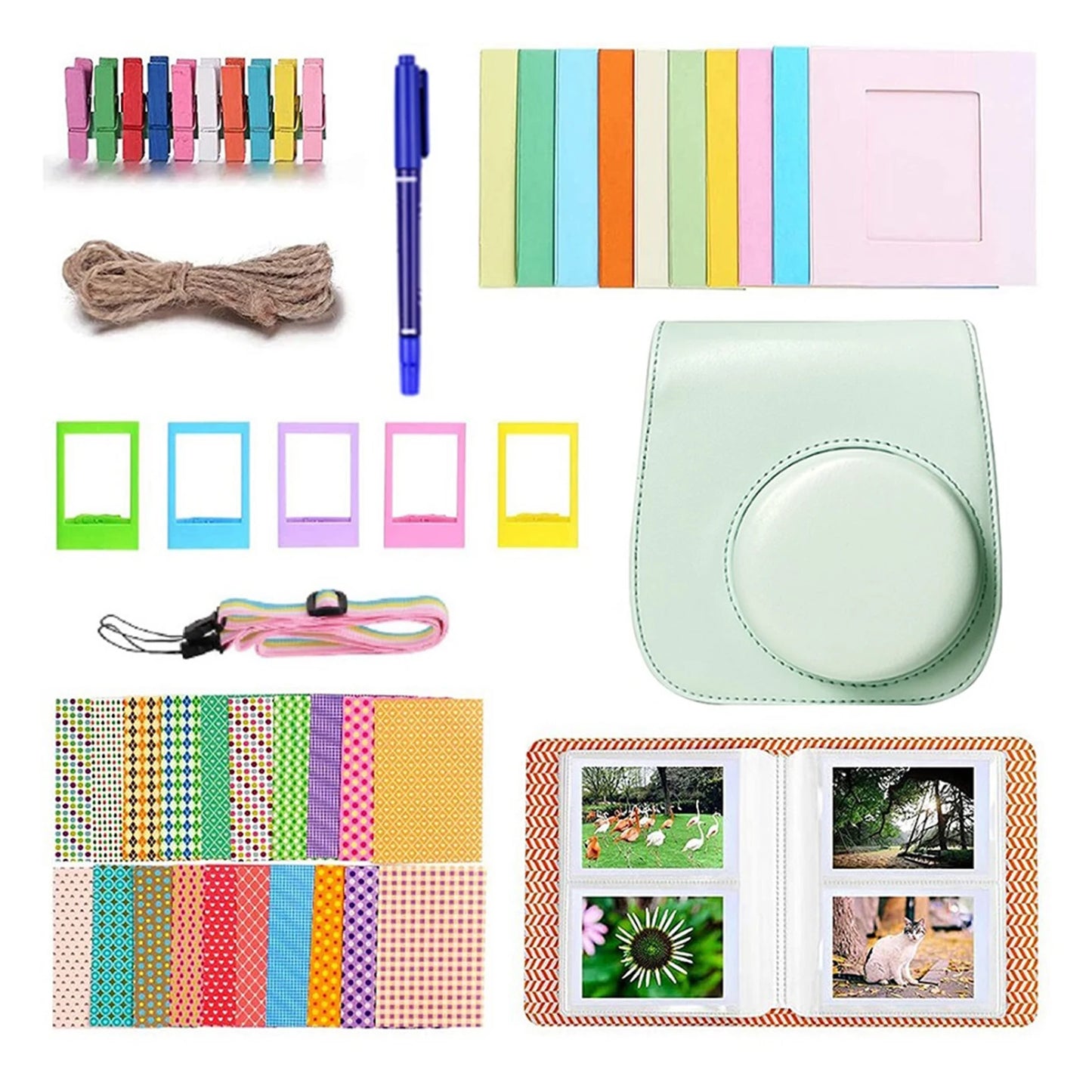 For Instax Mini 12 Protect Carrying Case Anti-Scratch Cameras Protection Bag Retro Flip Camera Bag 8 In 1 Cameras Accessories Peaceful Pleasures Health and Wellness Green
