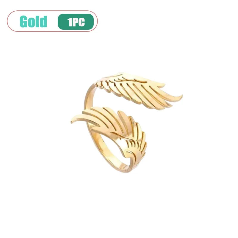 Stainless Steel Wings Ring – Adjustable Couple Jewelry Gift