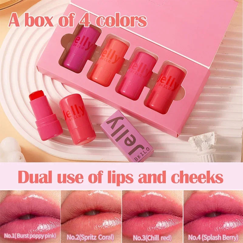 4-Piece Jelly Cheek Blush Tint Set – 3-in-1 Lip & Face Makeup